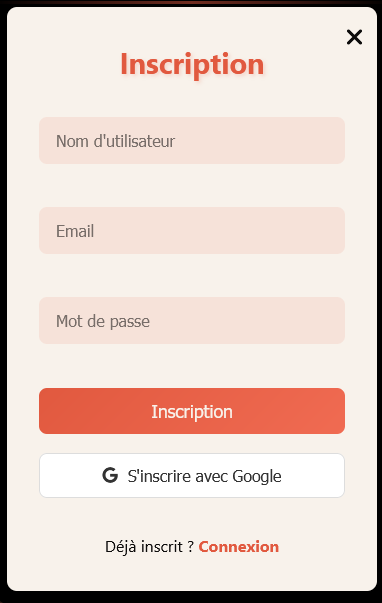 Page d'inscription